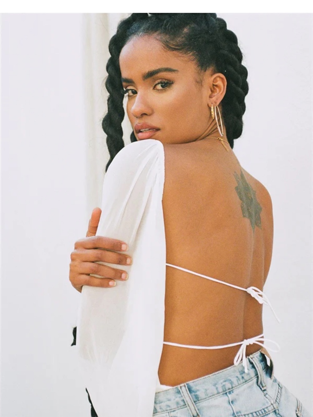 Sabo Skirt White Open-Back Tie Crop Top